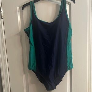 Lands' End Navy and Green One-Piece Swimsuit